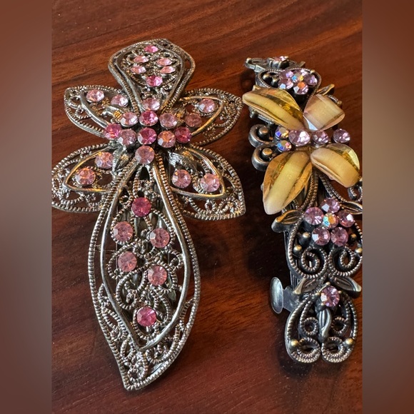 Vintage  Pink and Yellow Hair Clip Barrettes - Picture 7 of 7